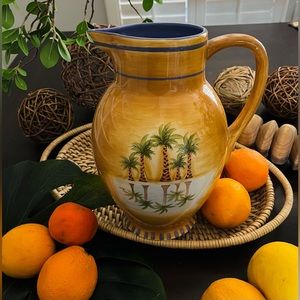 CLAY ART "MIRAGE PALM"  HAND PAINTED 96 OZ PITCHER - PALM TREES
